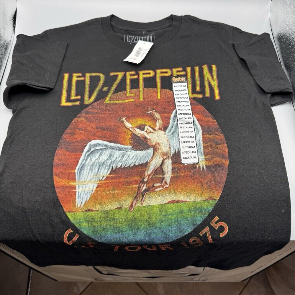 Led Zeppelin U.S. Tour 1975 Black T-Shirt MEDIUM New